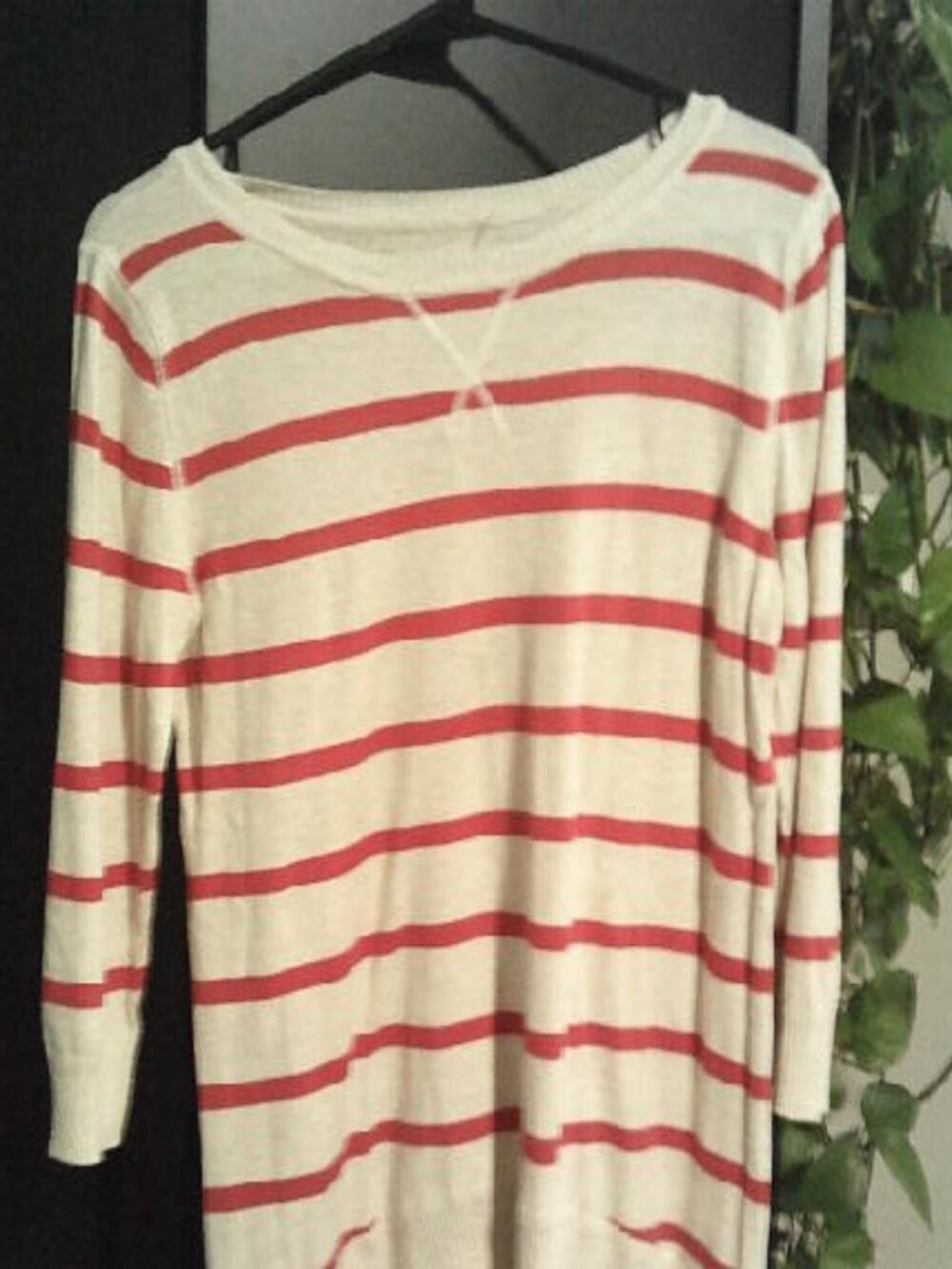 Red and Cream Striped Lightweight Top
